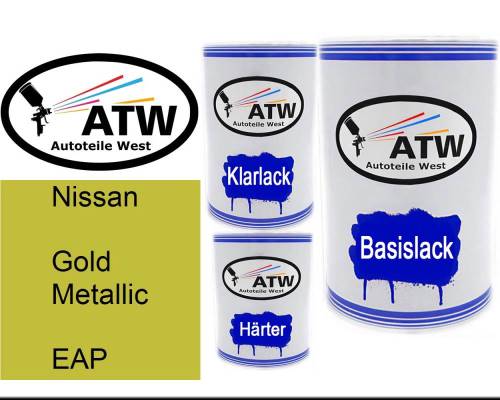 Nissan, Gold Metallic, EAP: 500ml Lackdose + 500ml Klarlack + 250ml Härter - Set, von ATW Autoteile West.